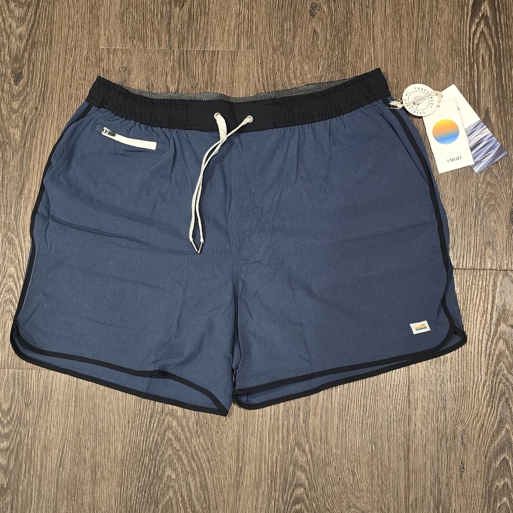 Vuori Banks Shorts Men's 5" Inseam Azure Linen Texture/Blue XXL